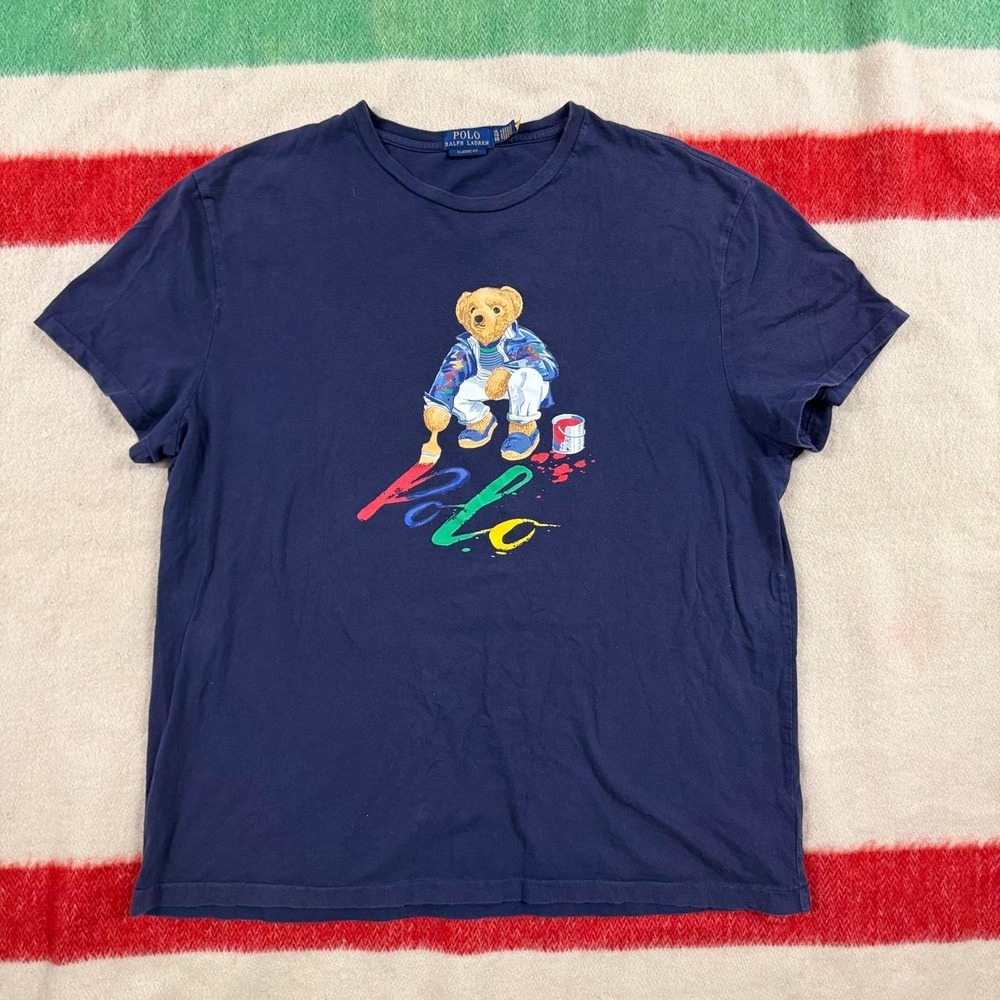 Polo Ralph Lauren Polo Bear Painter Graphic T-Shirt Navy Blue Mens XL Classic